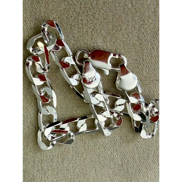 6MM 925Sterling Silver Cuban Chain flat Bracelet for Men &Women 20CM - Picture 2 of 7